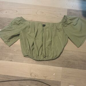 SHEIN Green Off-the-Shoulder Puff Sleeve Crop Blouse